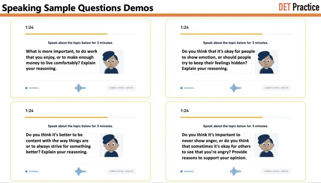 Comparative questions of DET speaking sample.
