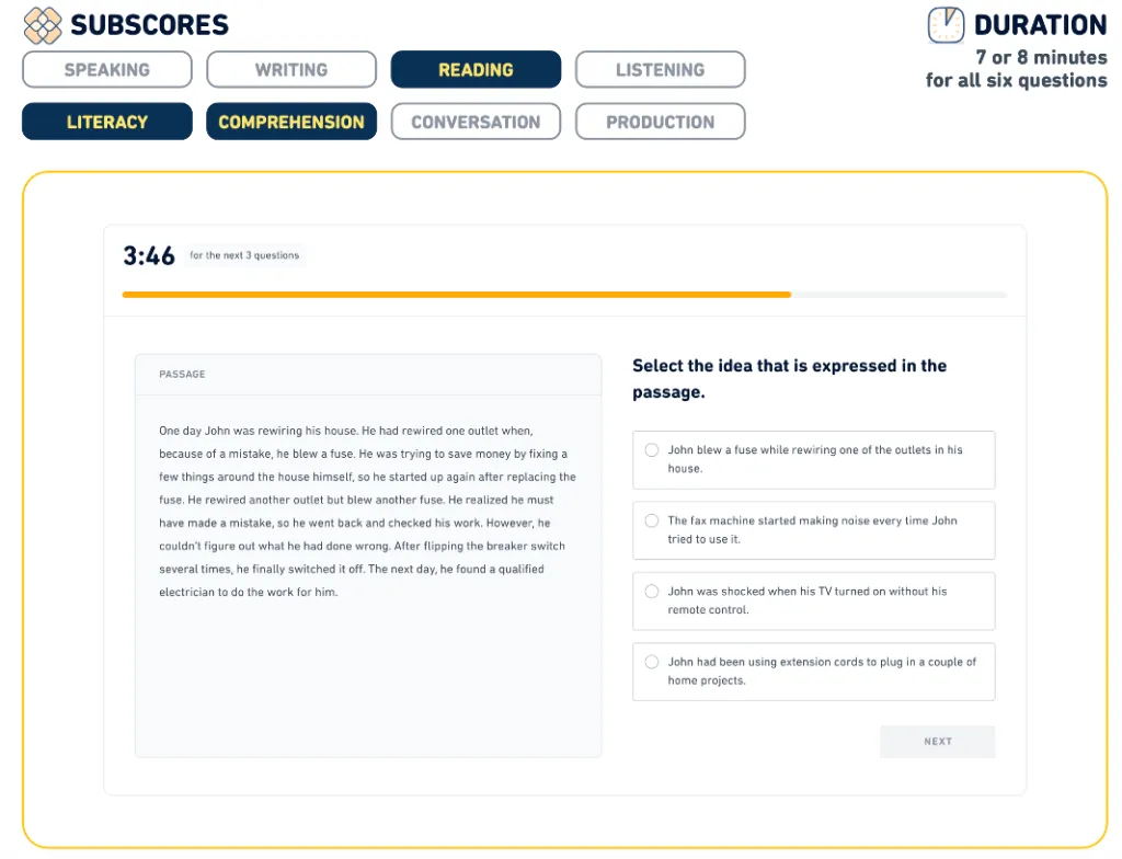 A screenshot of DET Interactive Reading: Identify the Idea.