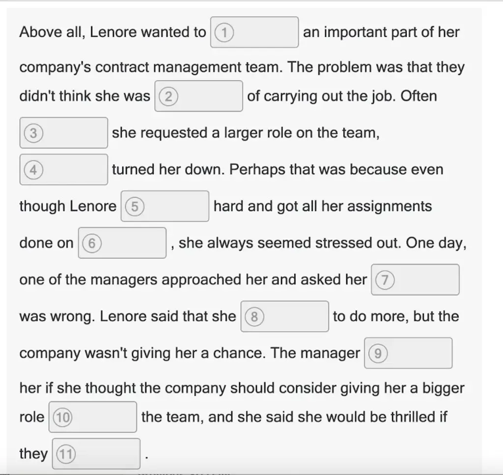 Sample question 1 of DET interactive reading questions.