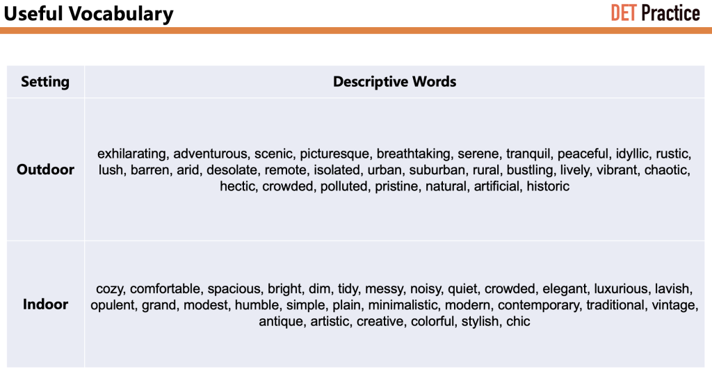 A wordlist to describe enviornments.